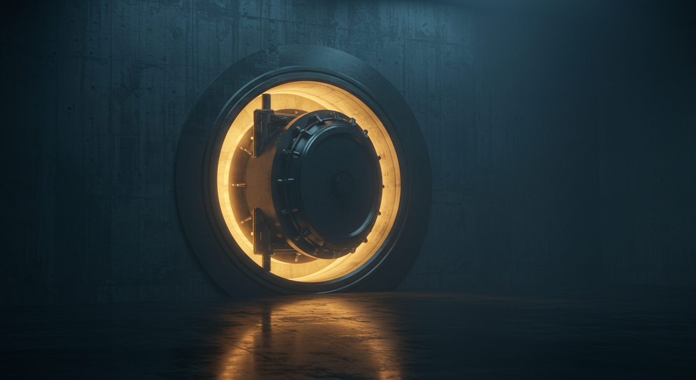 Vault gateway with amber light expressing institutional credit lines