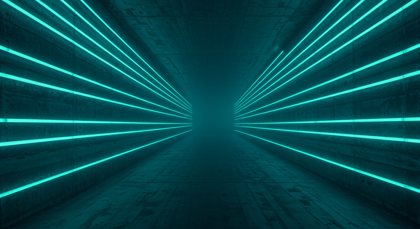 Rows of glowing pricing-feed channels in a concrete distribution hall