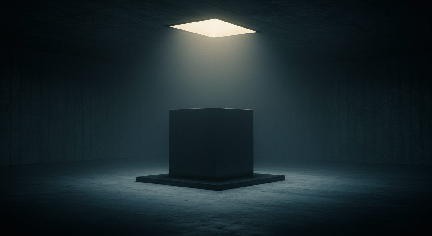 Silent execution chamber with a single granite block under spotlight