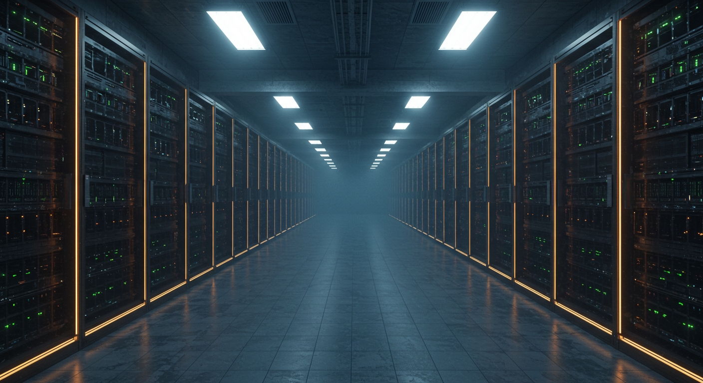 Co-located server hall with symmetric amber light columns