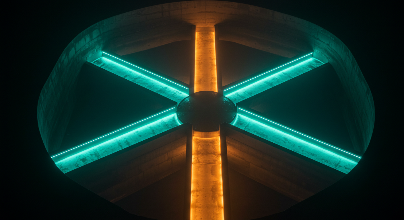 Converging illuminated channels meeting in one reflective collateral pool